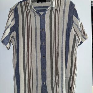 Cubavera Blue and Brown Casual Button Down Shirt